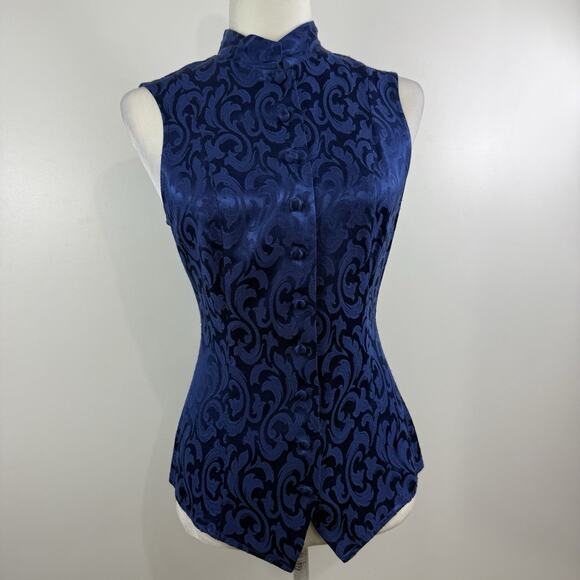 Vintage 90s Maurices Blue Textured Blouse 9/10 Mandarin Collar Corset Back Y2K - Picture 10 of 12
